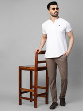 Genips Men's Brown Cotton Stretch Caribbean Slim Fit Self Design Trousers